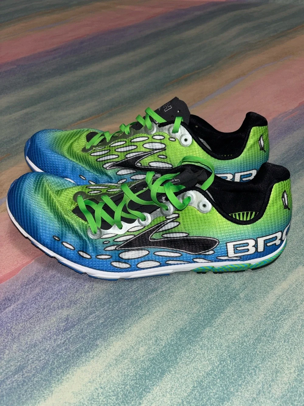 Brooks Mach 14 Sneakers Men's 11.5 Multicolor Lace Up athletic green blue shoes